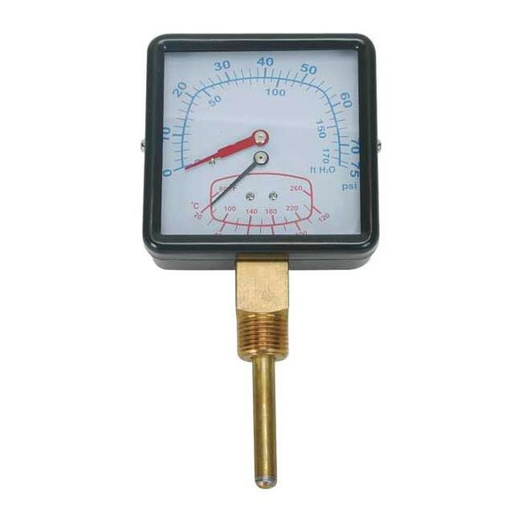 Manufacturer Varies Boiler Gauge,Square,0-75 PSI,60 to 260 F 4CFC8