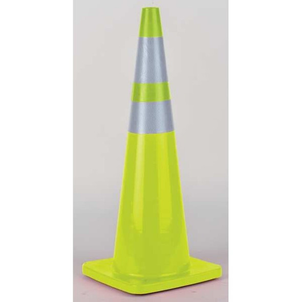 Traffic Cone, PVC, High-Intensity Prismatic, 36 in Height, 10 lb, Lime  6FHA8