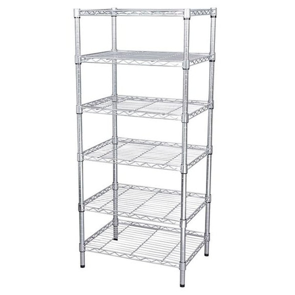 Wire Shelving Unit, 18"D x 48"W x 74"H, 6 Shelves, Chrome