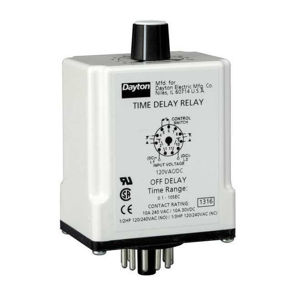 Single Function Time Delay Relay, Octal, Off Delay, 1 Functions 120V AC/DC, DPDT