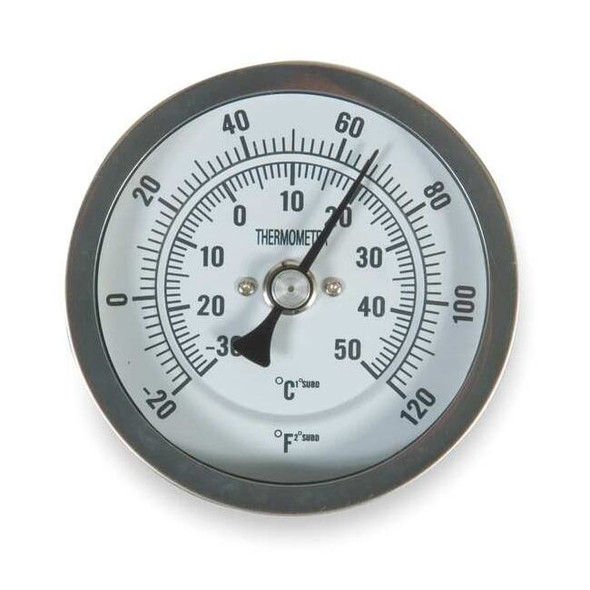Bimetal Thermom, 5 In Dial, -20 to 120F, Stem Length: 4 in