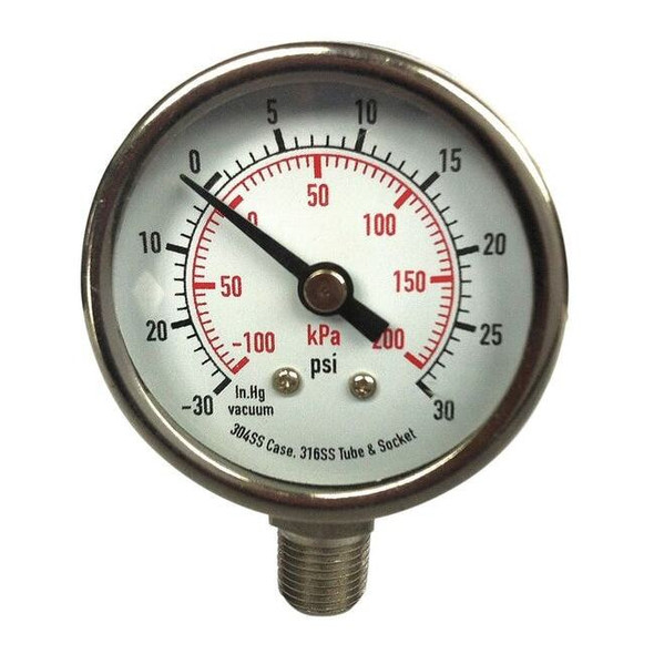 Commercial Pressure Gauge, 0 to 160 psi, 2 in Dial, 1/4 in NPT, Bottom Location