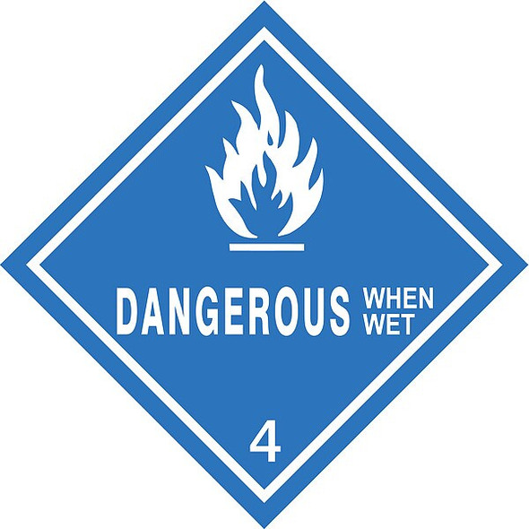 Dangerous When Wet DOT Label, Class 4, White/Blue, Pk500