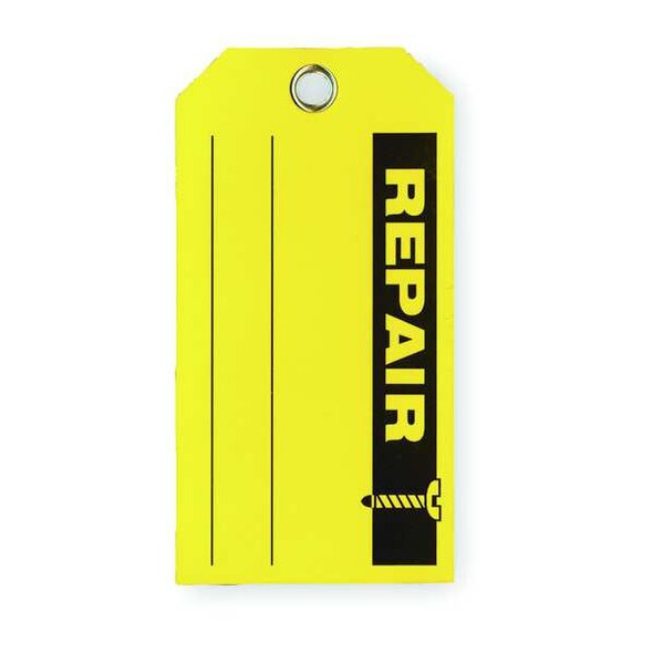 Tag, Repair, Cardstock, 3 in H x 5 3/4 in W, Yellow, Rectangle, 100 PK
