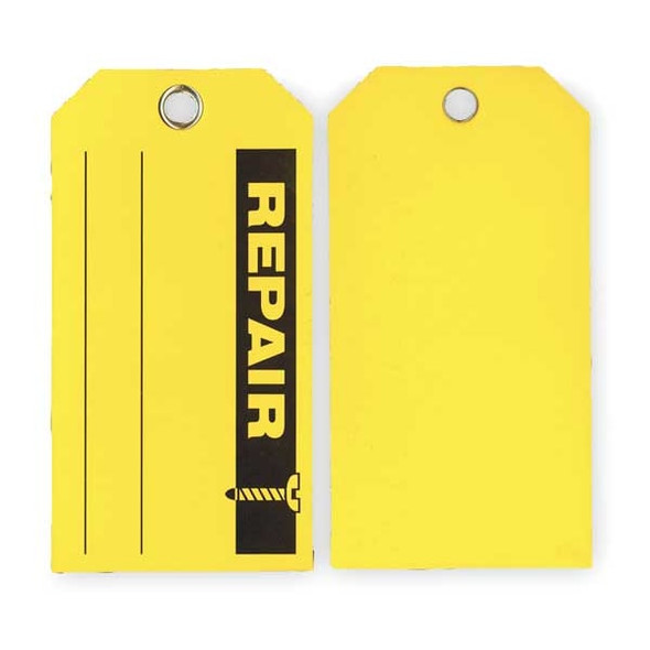 Manufacturer Varies Tag, Repair, Cardstock, 3 in H x 5 3/4 in W, Yellow, Rectangle, 100 PK 2RMV6
