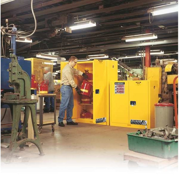 Flammables Safety Cabinet, Sure-Grip, Steel, 45 Gallon, 2 Shelves, 2 Doors, Manual Close, Red