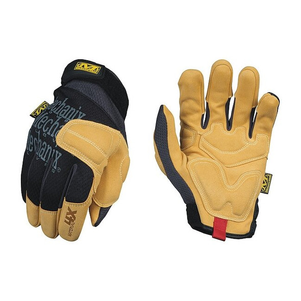 Mechanics Gloves, Synthetic Leather Back, Hook-and-Loop, Black, 8