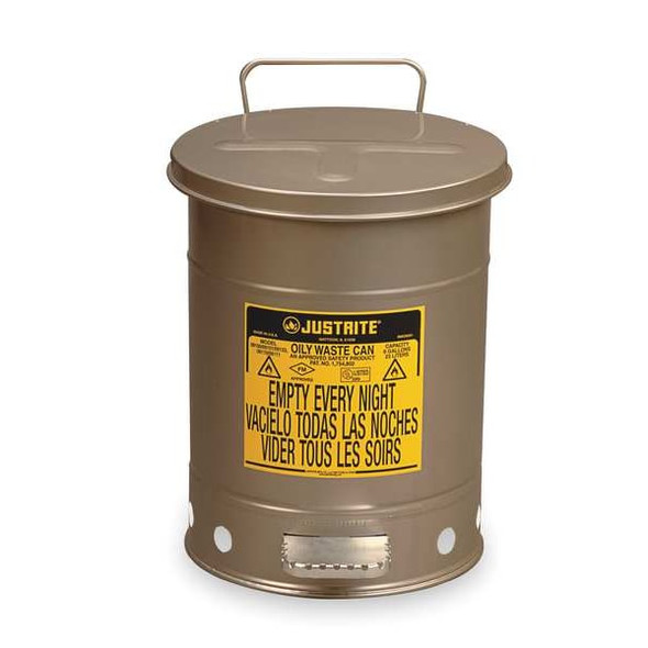 Oily Waste Can, 21 gal, Gray, Steel, 23 7/16 in Height, Sound Dampening Foot Operated Self-Closing