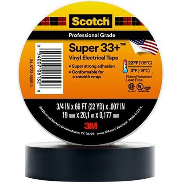 3m ElectricalTape,Vinyl,Black,22ydL,2inW Super 33+