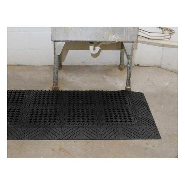 Interlocking Drainage Mat, PVC, Diamond, 3 ft W x 3 ft L, Black