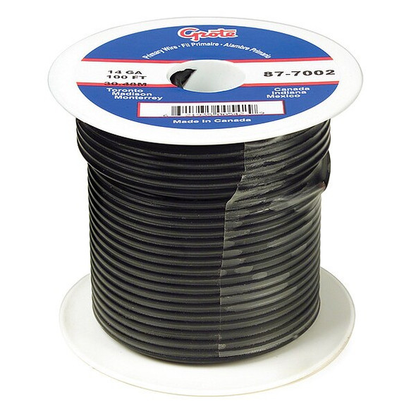 Primary Wire, GPT, 22 AWG, 1C C, Black, PVC, Stranded, 60V, 100 ft.
