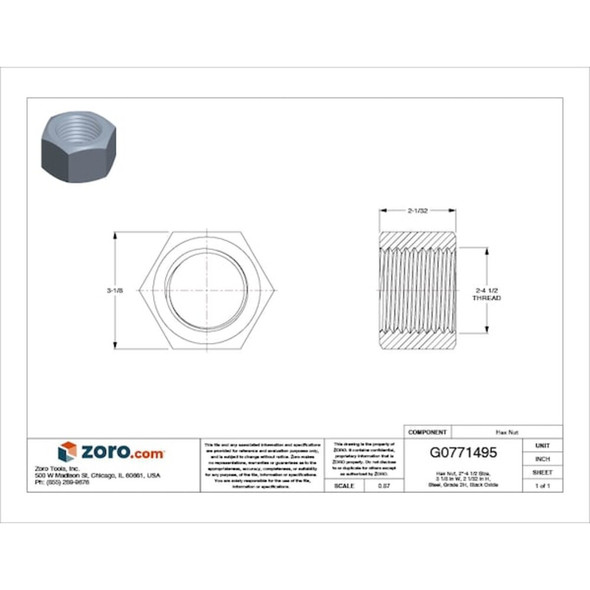 Heavy Hex Nut, #2-4-1-2, Steel, Grade 2H, Black Oxide, 2-1-32 in Ht  HHNI2H200-001BX