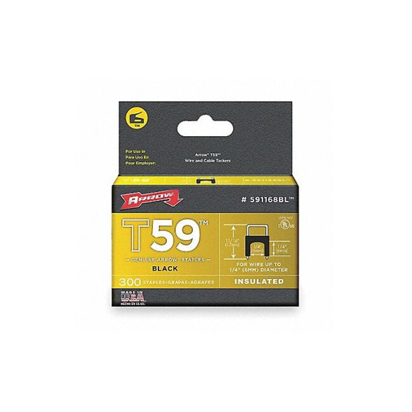 Insulated Cable Staples, T59, 0.024 x 0.048 in ga, 1/4 in Leg L, Steel, 300 PK