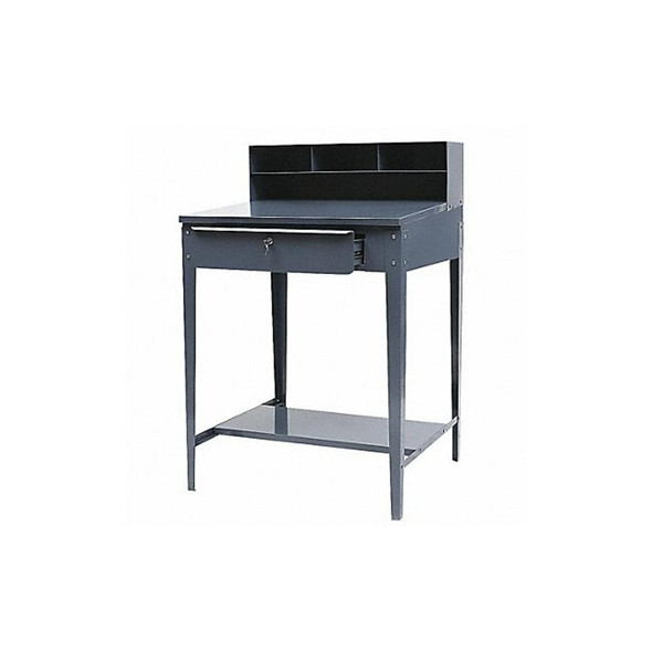 Stationary Shop Desk, 1 Drawer, 34-1/2 in W x 30 in D x 53 in H, Gray