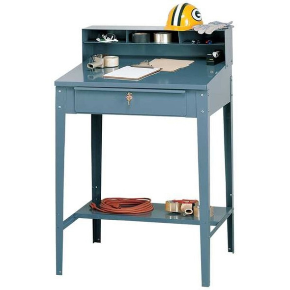 Stationary Shop Desk, 1 Drawer, 34-1-2 in W x 30 in D x 53 in H, Gray  1W907