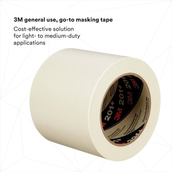 Masking Tape, 96 mm W x 55 m L, 4.4 mil Thick, Tan, Rubber Adhesive, 8 PK  201+