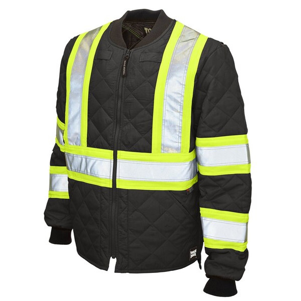 Tough Duck Men's Hi-Vis Quilted Safety Jacket, 100% Polyester, Black, S S43211
