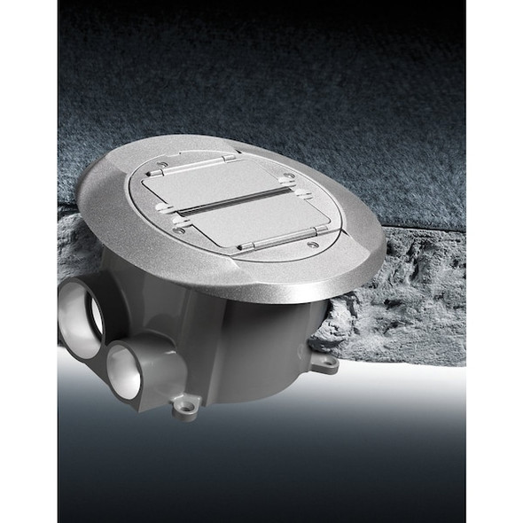 Electrical Box, 100 cu in, Floor Box Type, 2 Gangs, PVC, Round Shape