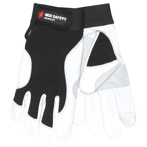 906DP Mechanics Gloves, Goatskin Palm, Nylon, Spandex Back, L, Black-White  906DPL