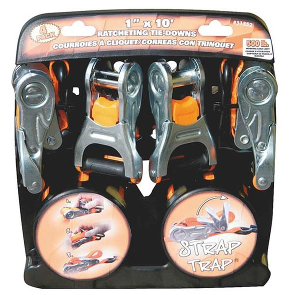 Erickson Tie Down Strap,S-Hook,Orange,PK4 31352