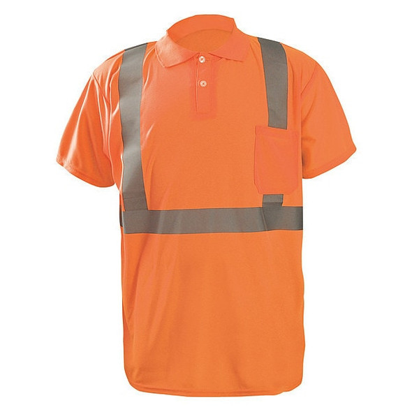 Unisex Short Sleeve Hi-Vis Polo Shirt, Polyester, Button, Orange, XL
