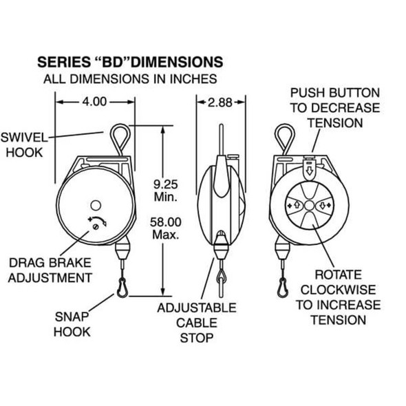 Hubbell Tool Retractor, 6 ft, For 3-5 lb tool weighing BD-05