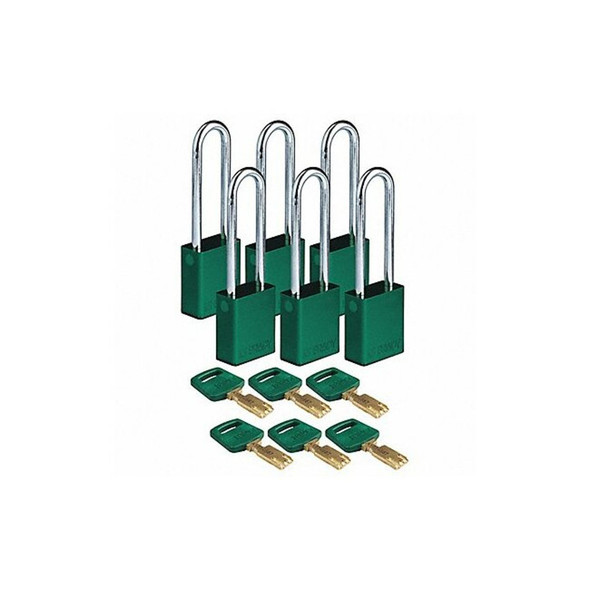 Brady Lockout Padlock,Green,1-1/2" W Body,PK6 ALU-GRN-76ST-KA6PK Brady Lockout Padlock,Green,1-1/2" W Body,PK6 ALU-GRN-76ST-KA6PK