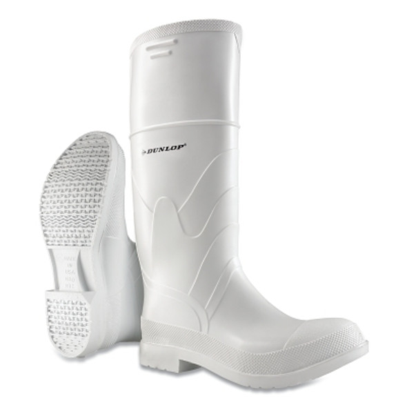 White Rubber Boots, Plain Toe, Men's 8, 16 in Boot, PVC, White