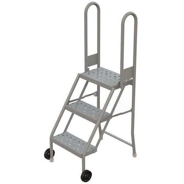 54 in H Steel Tilt and Roll Ladder, 3 Steps, 300 lb Load Capacity