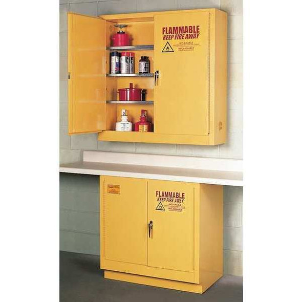 Hazardous Material Storage Cabinet, 22 gal, 1 Shelves, Steel, 35 in W x 35 in H x 22 in D, Yellow
