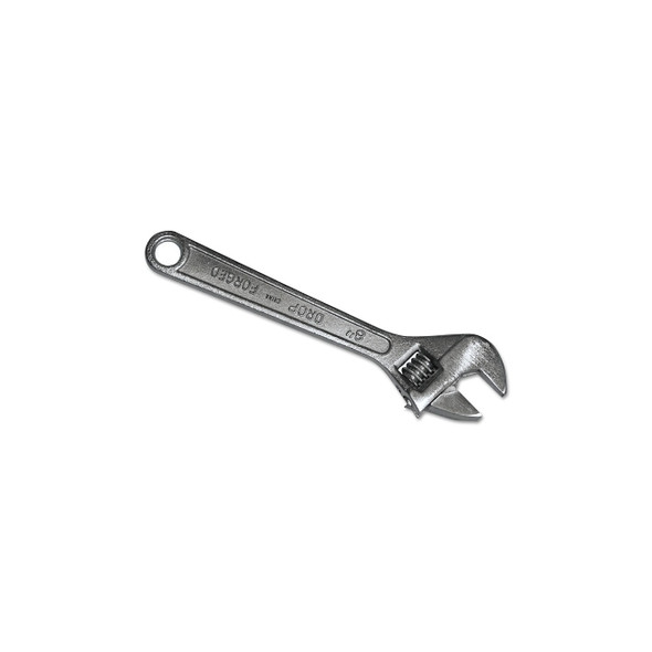 Adjustable Wrench, 8 in L, 1-1/8 in Opening, Chrome Plated