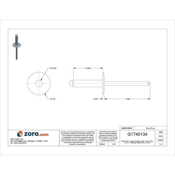 Stanley Engineered Fastening Blind Rivet,3/16 Dia,0.800 L,PK100 SSD610SSBSLF203