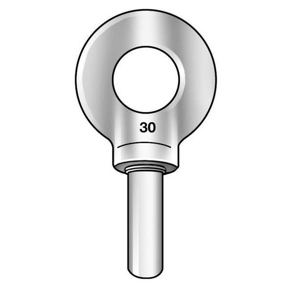 Eye Bolt With Shoulder, Unthreaded, 2 in Shank, 1-1/2 in ID, Steel, Plain