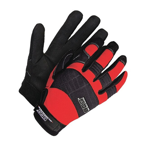 X-Site Mechanics Gloves, Synthetic Leather Palm, Spandex Back, L, Black/Red