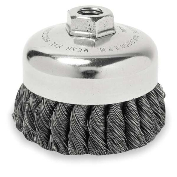 Weiler Double Row Cup Wire Brush, Threaded Arbor 97443