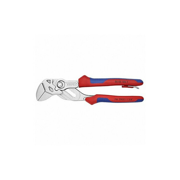 Knipex 7 1/4 in V-Jaw Plier Wrench Smooth, Bi-Material Grip 86 05 180 T BKA