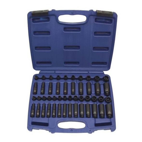 Westward 1/4" Drive Impact Socket Set, SAE, Metric, 48 pcs 4PRE3