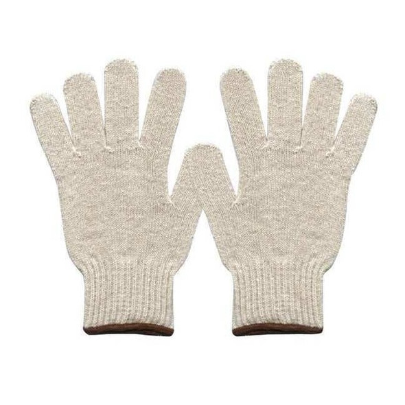 Knit Gloves, Cotton, Polyester, None Uncoated, Knit, Natural, L, 144 PK