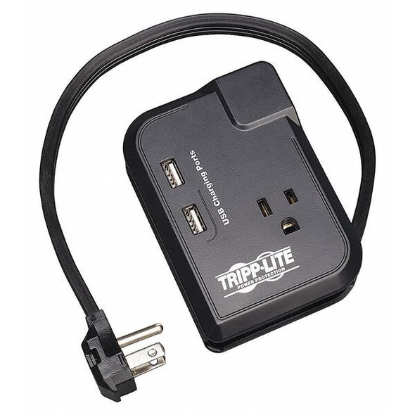 Tripp Lite Power Strip, Surge, USB, 3 5-15R, 5-15P, 1.5 ft., Black TRAVELER3USB