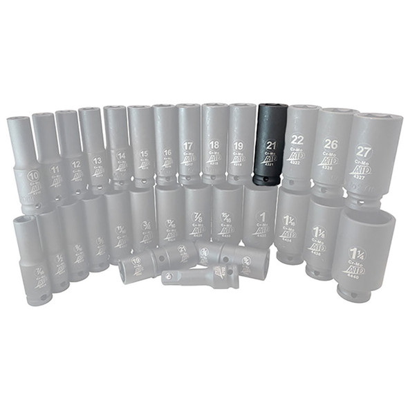 1/2" Drive 6-Point Deep Metric Impact Socket - 21mm 4321