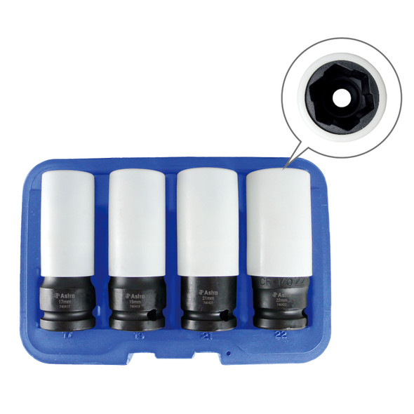 Flank Bite Damaged Lug Nut Socket Set w/ Spinning Protective Sleeves 7404