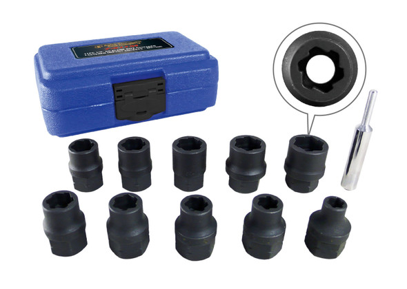 11pc 1/2" Dr Metric Flank Bite Damaged Fastener Impact Sockets 7411M