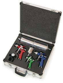 H.V.L.P. Color-Coded Triple Set-Up Spray Gun Kit with Case, 4 pc 19221