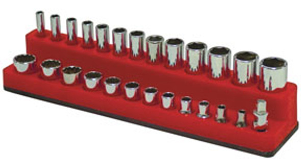 1/4" Dr Shallow/Deep 26-Hole Magnetic Socket Organizer, Std Red 721