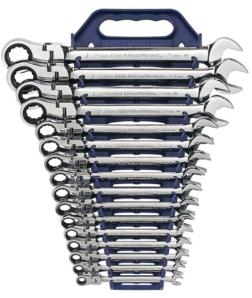 16 Pc. 12 Point Flex Head Ratcheting Combination Metric Wrench Set 9902D