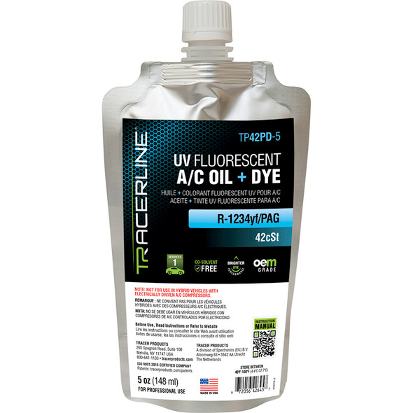 R-1234yf/PAG Oil + UV Dye, 5oz Foil Pouch TP42PD-5