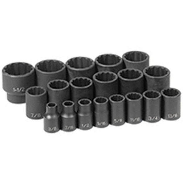19 Pc. 1/2" Drive 12 Point Fractional Impact Socket Set 1719