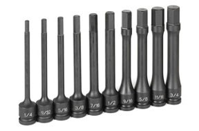 10-Piece 1/2 in. Drive 6 in. SAE Hex Impact Drive Socket Set 1360H