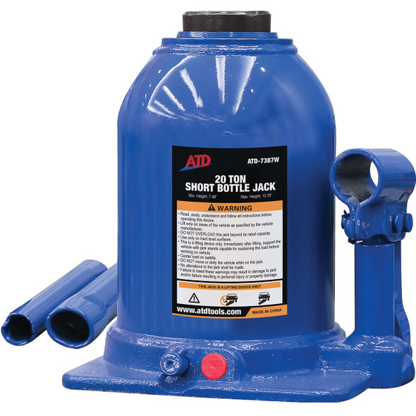 20-Ton Heavy-Duty Hydraulic Side Pump Bottle Jack (Shorty Version) 7387W