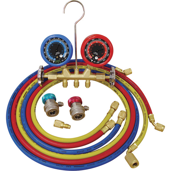 R12/R134a Deluxe Dual Brass A/C Manifold Gauge Set 3694